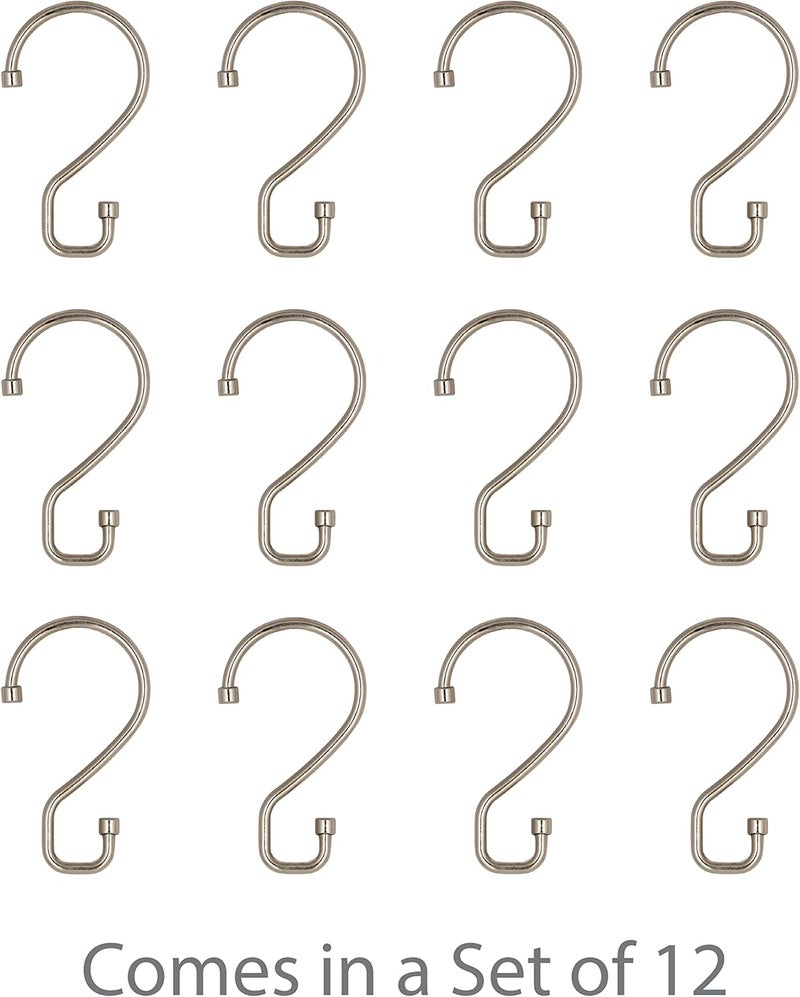 Bath Bliss 12 Pack S-Hook Shower Curtain Rings | Bathroom | Metal S Shaped Hooks | Easy Glide | Easy to Install | Hang Mugs, Pans, Towels | Satin - Image 4